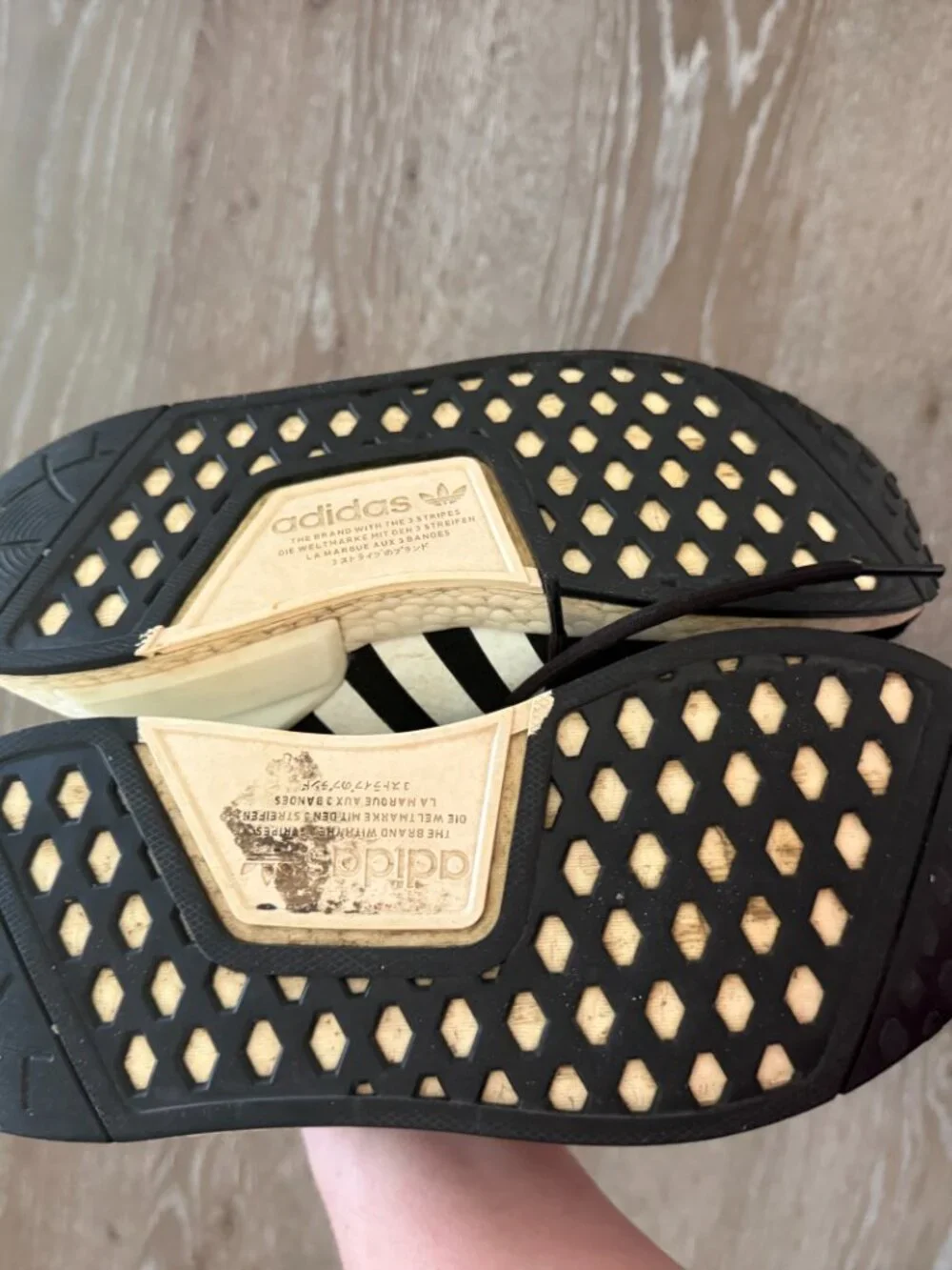 Unisex kids Adidas NMD black/white sneakers size 5